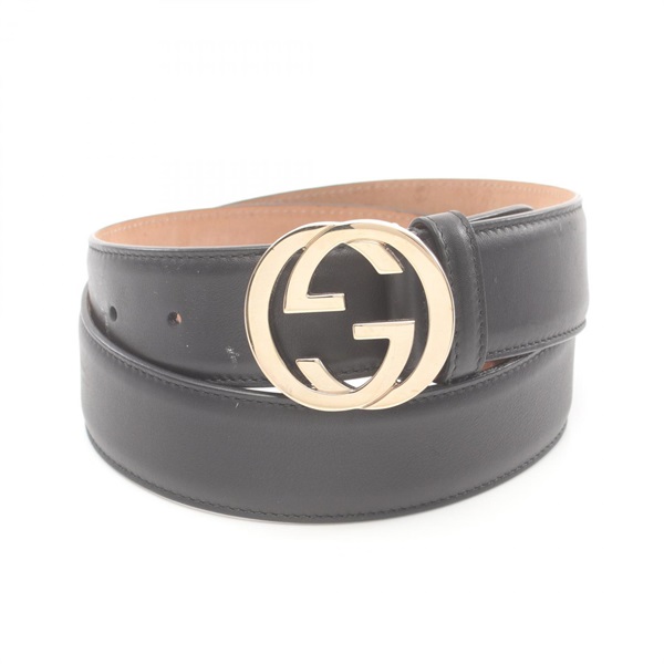 GUCCI Interlocking G belt ceinture 370543 leather Black Usedn