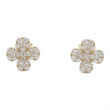 Ponte Vecchio Clover Pierced earrings K18YG Yellow Gold Diamond Clear Used