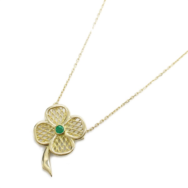 Van Cleef 
Arpels Emerald Clover Necklace 18KYG Yellow Gold Green Used women