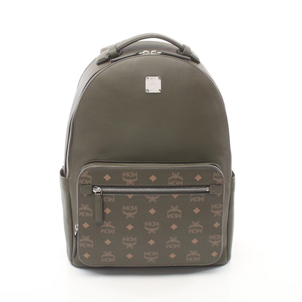 MCM Vicetos Rucksack Backpack leather PVC coated canvas Khaki Used unisex