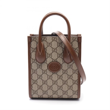 GUCCI GG Supreme Mini Tote Bag 2way Handbag 671623 Beige Brown Used Women