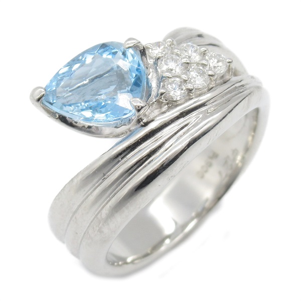 JEWELRY Ring Pt900 Platinum Aquamarine Diamond Blue Used women US size 6