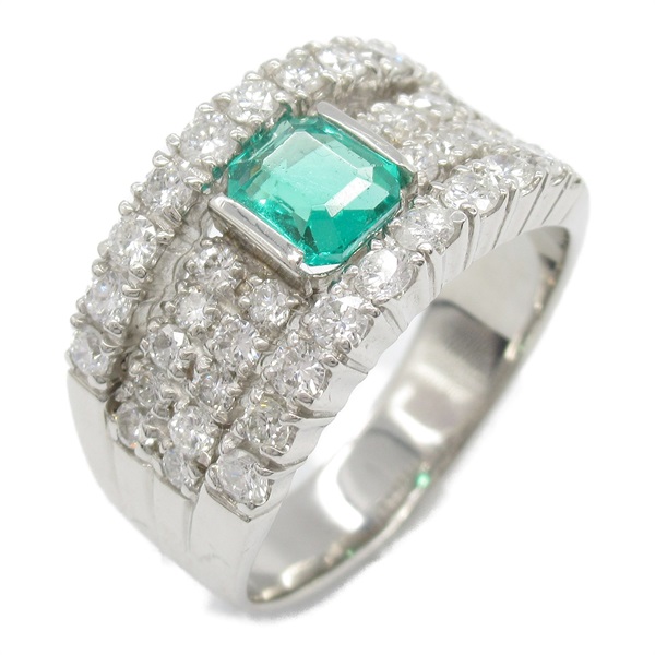 JEWELRY Emerald Diamond Ring Pt900 Platinum Green Used women US size 7.25