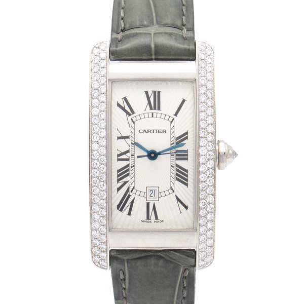 CARTIER Tank American Diamond Wrist Watch WB702651 Automatic K18 leather Women