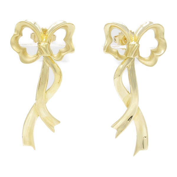 TIFFANY＆CO Ribbon Pierced earrings K18 YG Yellow Gold Used