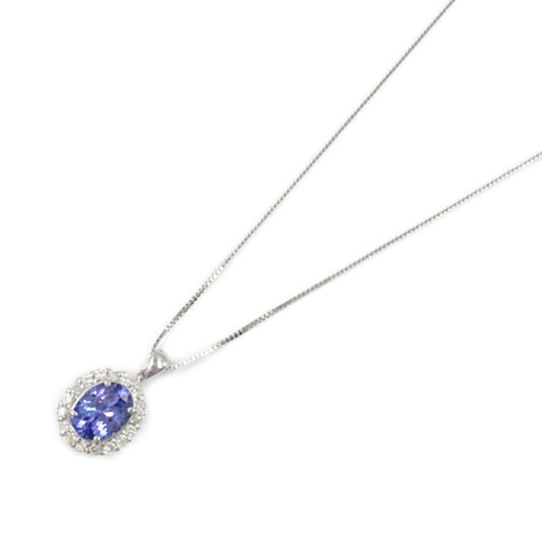 JEWELRY Tanzanite Diamond Necklace 18KWG White Gold Blue Used women pendant