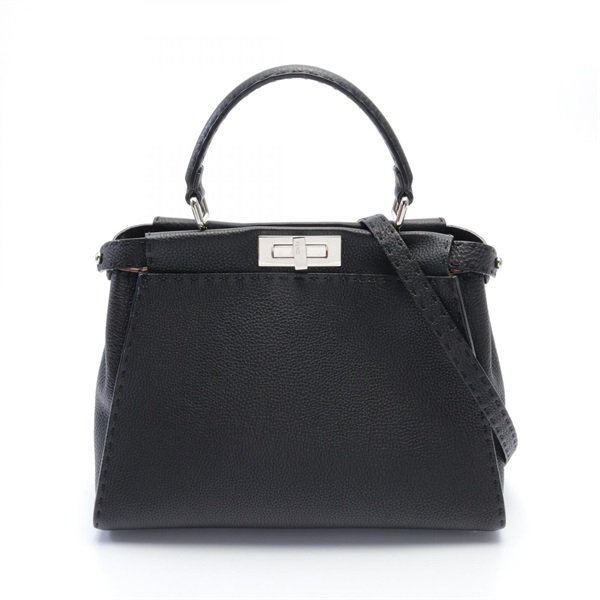 FENDI Peekaboo Regular Selleria 2way Handbag 8BN290 leather Black Used Women SHW