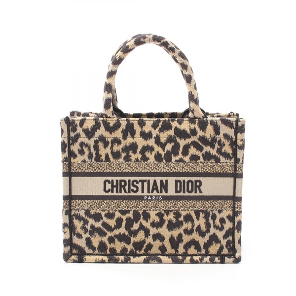 Christian Dior BOOK TOTE Small Bag canvas Beige Multicolor leopard Used