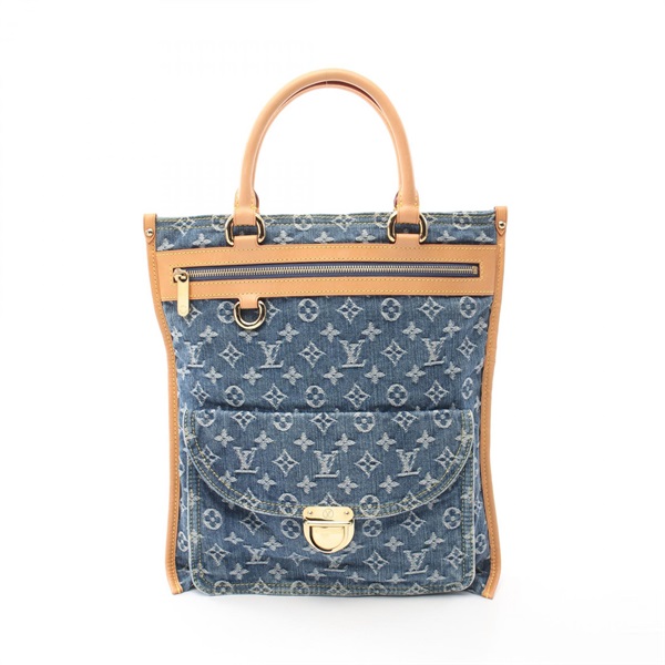 LOUIS VUITTON Flat shopper Tote Hand Bag M95018 Monogram leather denim Blue Used