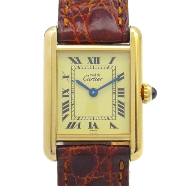 CARTIER Must tank Vermeil SM Wrist Watch W1003154 Quartz GP leather Used Women