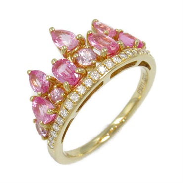 JEWELRY Pink Sapphire Diamond Ring 18KYG Yellow Gold Used US size 6 women