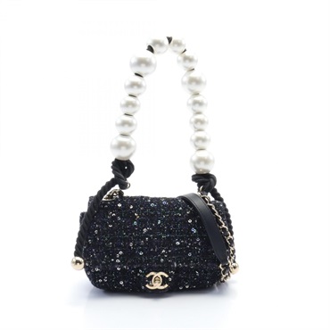 CHANEL COCO Mark artificial Pearl Shoulder Bag AS0593 Fabric Navy GHW Used