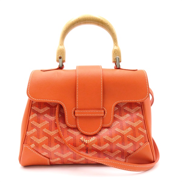 GOYARD Saigon Mini Soft 2way Shoulder Bag canvas Wood handle Orange Used Women