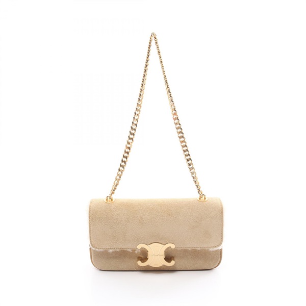 CELINE Triomphe Chain Shoulder Bag 197993EHY02VG Suede Beige NEW Women