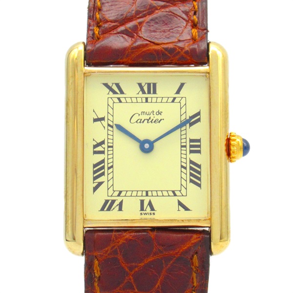 CARTIER Must tank LM Wrist Watch W1002753 Quartz Gold Plated leather Used mens