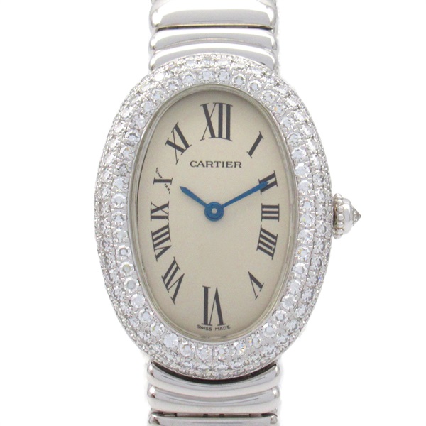 CARTIER Baignoire SM Diamond Bezel Wrist Watch WB5006L2 Quartz 18KWG Used Women