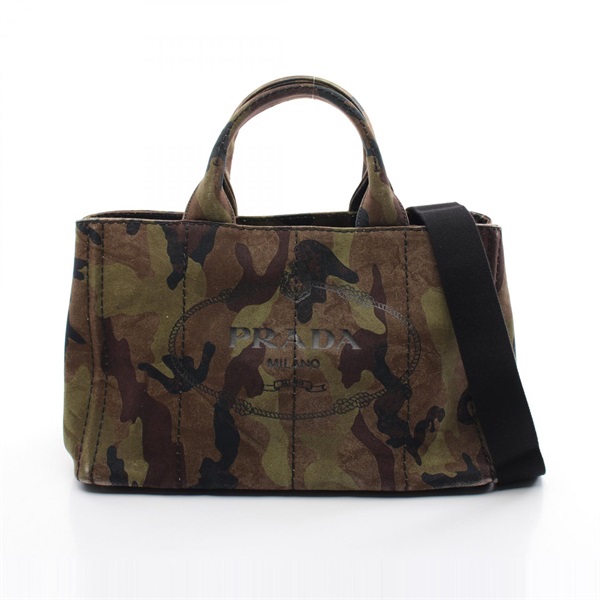 PRADA CANAPA Tote 2way shoulder crossbody Bag canvas camouflage khaki