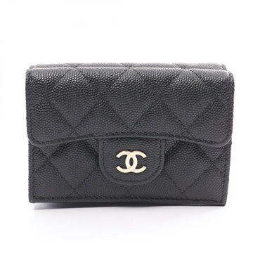 CHANEL CC Matelasse Classic Small Tri-fold wallet A84401 Caviar skin Black Used