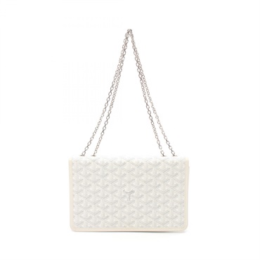 GOYARD Alexandre Troyes Chain Shoulder Bag Coated canvas White Gray Used Women