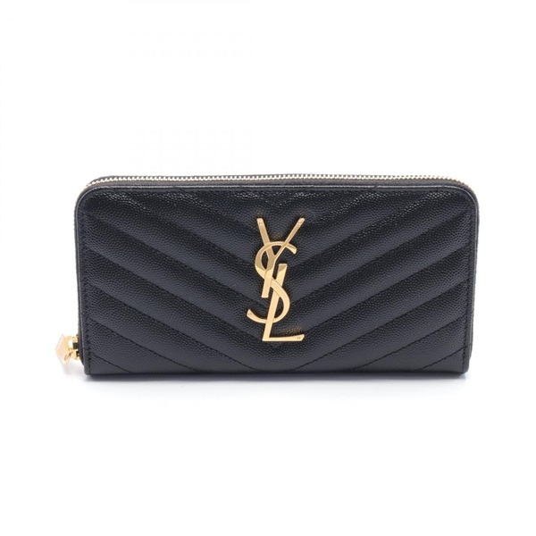 SAINT LAURENT YSL logo Around long wallet 358094BOW011000 leather Black NEW