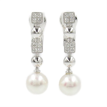 BVLGARI Lucia Pearl Pierced Earrings K18 WG White Gold Clear White Used