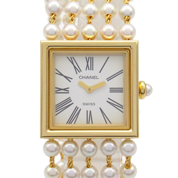 CHANEL mademoiselle pearl bracelet Wrist Watch H0007 Quartz K18YG Used Women