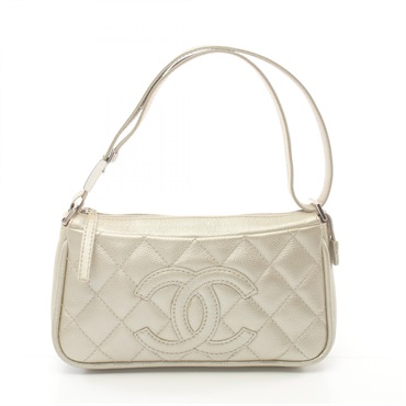 CHANEL Shoulder Bag Caviar Skin leather Grained Calf Gray Used Women matelasse