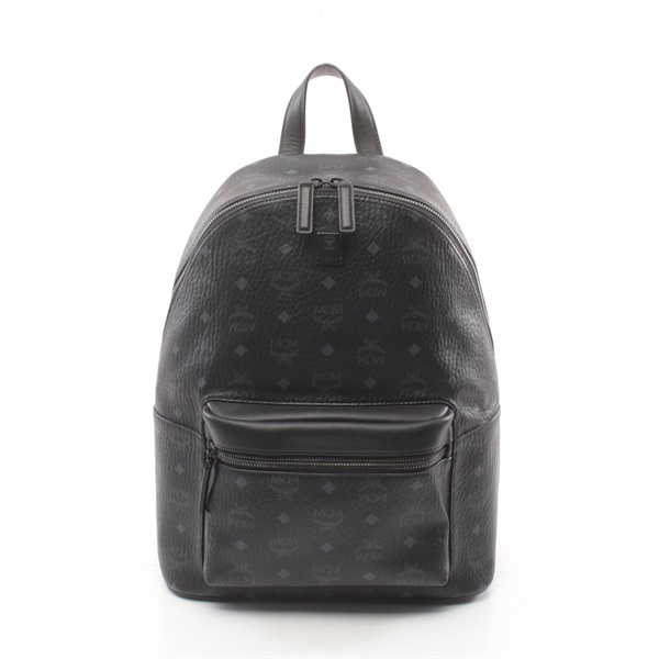 MCM Visetos zipper Rucksack Backpack bag canvas leather Black Used