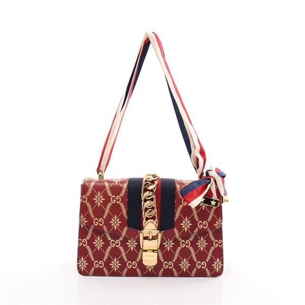 GUCCI Sylvie Sherry Line GG Pattern Shoulder Bag 524405 leather Red Used Women