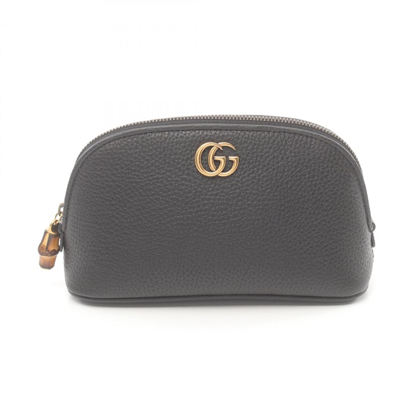 GUCCI Double G Pouch purse zip 772783AABXM1000 leather Black