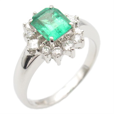 JEWELRY Emerald Diamond Ring Pt900 Platinum Green Used US size #6.5