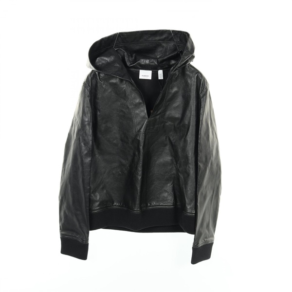 BURBERRY Parka hoodie jacket blouson UK#10 Lamb leather Black