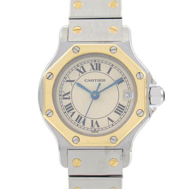 CARTIER Santos Octagon Wrist Watch 187903 Quartz K18 Yellow Gold SS Used Women