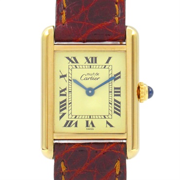 CARTIER Must tank Vermeil Wrist Watch 5057001 Quartz GHW leather Used Women