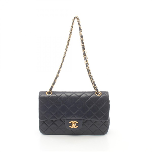 CHANEL Matelasse W flap Shoulder Bag A01113 Lamb leather Navy Used Women GHW CC