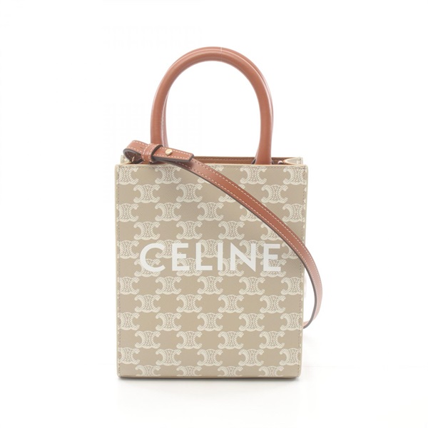 CELINE Mini Vertical Cabas Triomphe Hand bag 194372FLT02GR canvas leather Beige