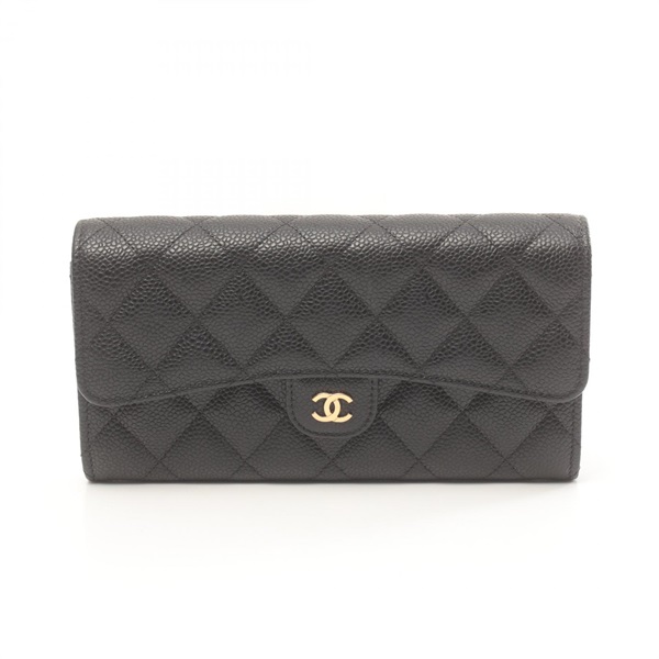 CHANEL Matelasse Bifold purse Wallet Caviar Skin Grained Calf Black Used Women