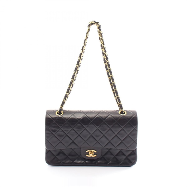 CHANEL Matelasse W flap Shoulder Bag A01112 Lamb leather Black Used Women Coco