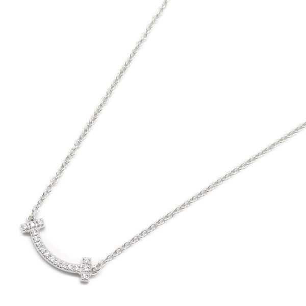 TIFFANY＆CO T Smile Mini Diamond Necklace pendant K18 White Gold Used