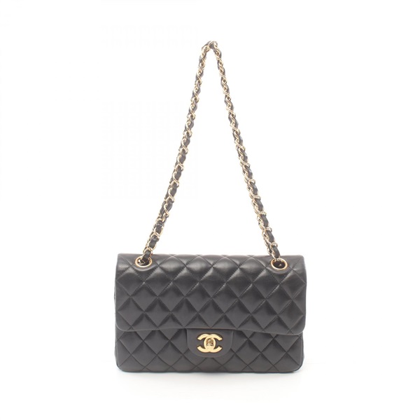 CHANEL CC Matelasse W flap Shoulder Bag A01113 Lamb leather Black Used Coco