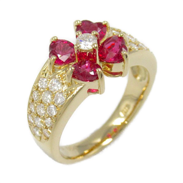 JEWELRY Ruby Diamond Ring K18 YG Yellow Gold Clear Red Used US#5.5