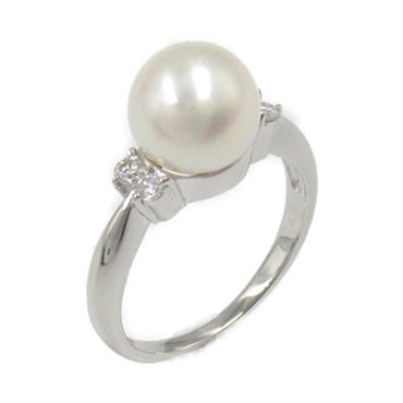 JEWELRY Pearl diamond Ring Pt900 Platinum Clear White Used US#5.75