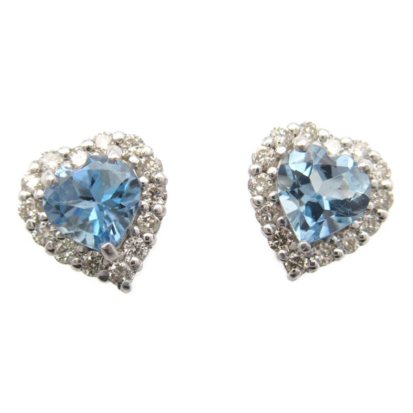 JEWELRY Aquamarine Diamond Pierced earrings K18 WG White Gold Blue Clear Used