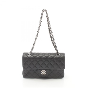 CHANEL Matelasse W flap Shoulder Bag 1113 Caviar leather Black Used Women SHW CC