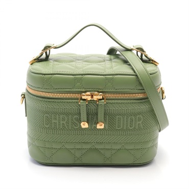 Christian Dior Travel Small Vanity Cannage Shoulder Hand bag leather Green Used