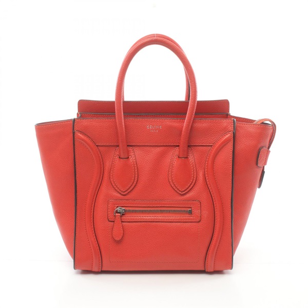 CELINE Luggage micro shopper Tote Hand Bag 167793 leather Red Used Women