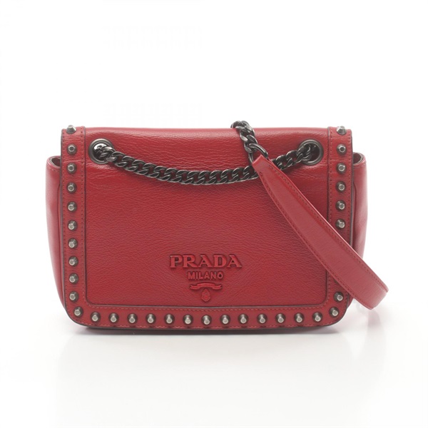 PRADA GLACE
CALF Shoulder Bag 1BD147 leather Red Used Women