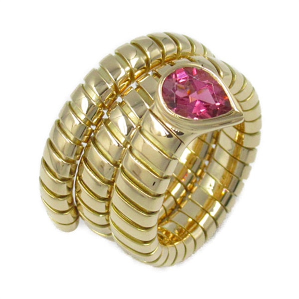 BVLGARI Tubogas Pink Tourmaline Ring #6.5 US size K18 Yellow Gold Used