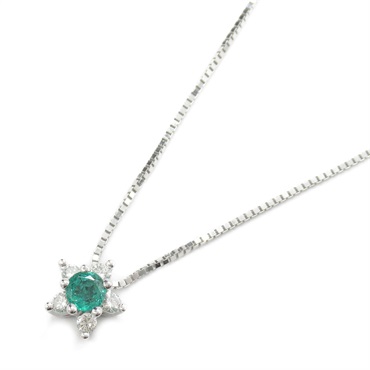 Damiani Flower Emerald Necklace Pendant K18 WG White Gold Diamond Clear Used