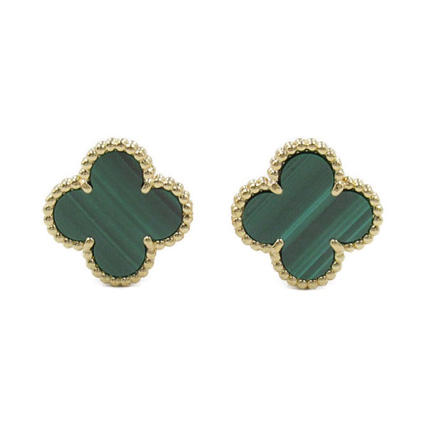 Van Cleef 
Arpels Vintage Alhambra Malachite Pierced Earrings K18 YG Gold Green